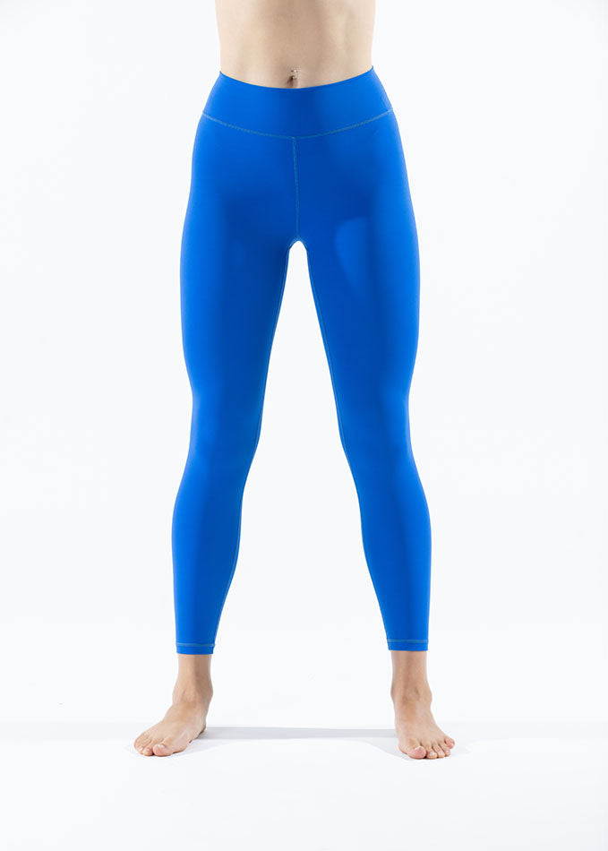 Front view of cool blue Venatrix Jodie sport leggings with high waistband for workout comfort and support.